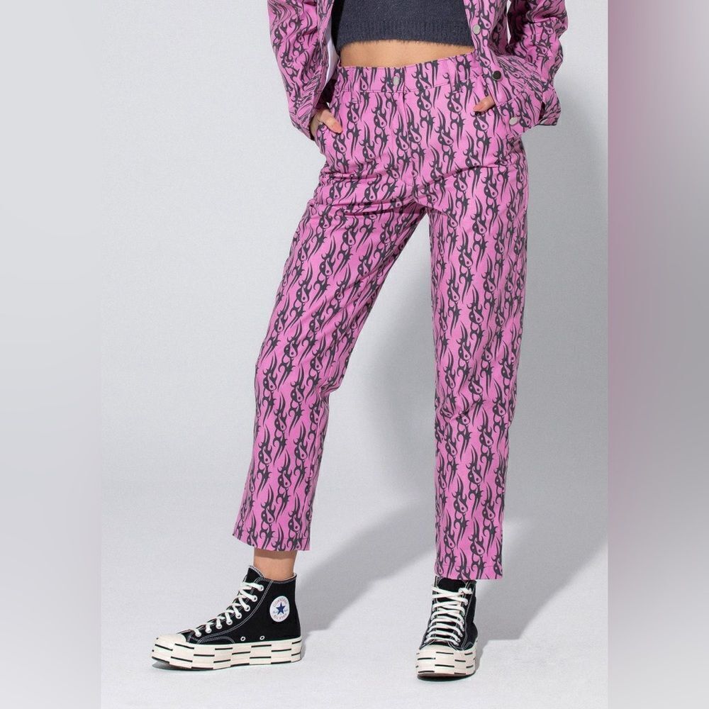 DollsKill Local Heroes Tribal Love Pink Straight Leg Pants Size Small